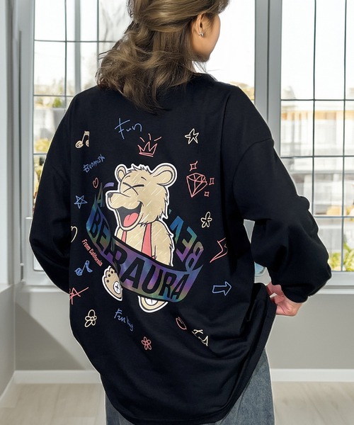 Candlestick(キャンドルスティック)の「レトロポップ キャット ベア スマイル グラフィック ロンT 韓国 ストリート(Tシャツ/カットソー・レディース・ダークグリーン系/ホワイト系/ホワイト系1/ホワイト系2/ブラック系/ブラック系1/ブラック系2/ブラック系3/ネイビー系/ネイビー系1/モカ/杢グレー/オリーブ系/オリーブ系1・M/L/LL)」の5枚目の写真