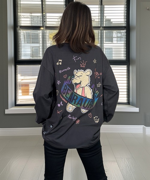 Candlestick(キャンドルスティック)の「レトロポップ キャット ベア スマイル グラフィック ロンT 韓国 ストリート(Tシャツ/カットソー・レディース・ダークグリーン系/ホワイト系/ホワイト系1/ホワイト系2/ブラック系/ブラック系1/ブラック系2/ブラック系3/ネイビー系/ネイビー系1/モカ/杢グレー/オリーブ系/オリーブ系1・M/L/LL)」の6枚目の写真