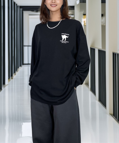 Candlestick(キャンドルスティック)の「レトロポップ キャット ベア スマイル グラフィック ロンT 韓国 ストリート(Tシャツ/カットソー・レディース・ダークグリーン系/ホワイト系/ホワイト系1/ホワイト系2/ブラック系/ブラック系1/ブラック系2/ブラック系3/ネイビー系/ネイビー系1/モカ/杢グレー/オリーブ系/オリーブ系1・M/L/LL)」の21枚目の写真