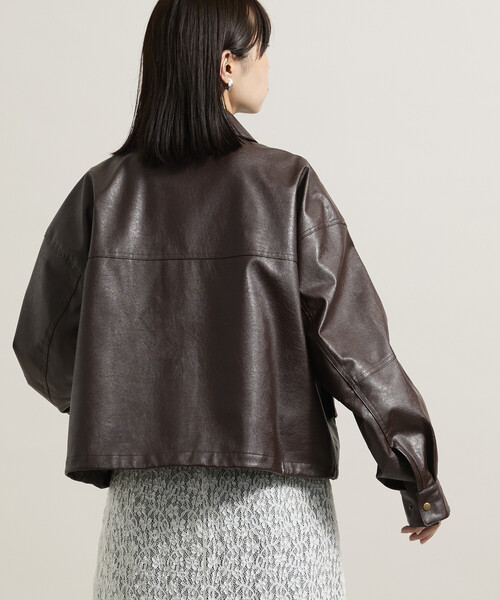 FREAK'S STORE（フリークスストア）の「レザレット ショートブルゾン/フェイクレザーブルゾン（ライダースジャケット・レディース・ブラック/ブラウン・ﾌﾘ-）」の16枚目の写真