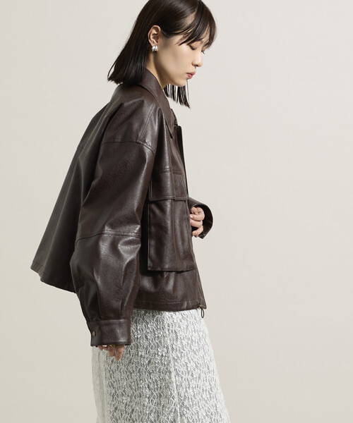 FREAK'S STORE（フリークスストア）の「レザレット ショートブルゾン/フェイクレザーブルゾン（ライダースジャケット・レディース・ブラック/ブラウン・ﾌﾘ-）」の17枚目の写真