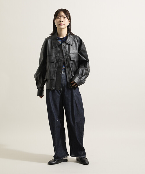 レザレット ショートブルゾン/フェイクレザーブルゾン（ライダース