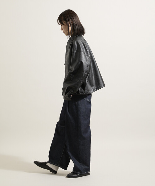 FREAK'S STORE（フリークスストア）の「レザレット ショートブルゾン/フェイクレザーブルゾン（ライダースジャケット・レディース・ブラック/ブラウン・ﾌﾘ-）」の4枚目の写真