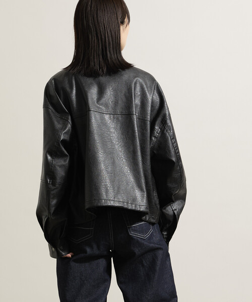 FREAK'S STORE（フリークスストア）の「レザレット ショートブルゾン/フェイクレザーブルゾン（ライダースジャケット・レディース・ブラック/ブラウン・ﾌﾘ-）」の6枚目の写真
