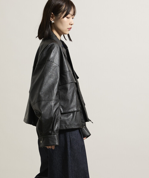 FREAK'S STORE（フリークスストア）の「レザレット ショートブルゾン/フェイクレザーブルゾン（ライダースジャケット・レディース・ブラック/ブラウン・ﾌﾘ-）」の7枚目の写真