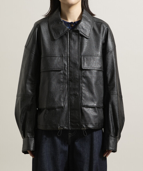FREAK'S STORE（フリークスストア）の「レザレット ショートブルゾン/フェイクレザーブルゾン（ライダースジャケット・レディース・ブラック/ブラウン・ﾌﾘ-）」の9枚目の写真