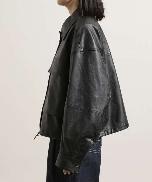 FREAK'S STORE（フリークスストア）の「レザレット ショートブルゾン/フェイクレザーブルゾン（ライダースジャケット・レディース・ブラック/ブラウン・ﾌﾘ-）」の10枚目の写真