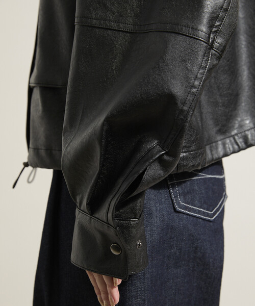 レザレット ショートブルゾン/フェイクレザーブルゾン（ライダース