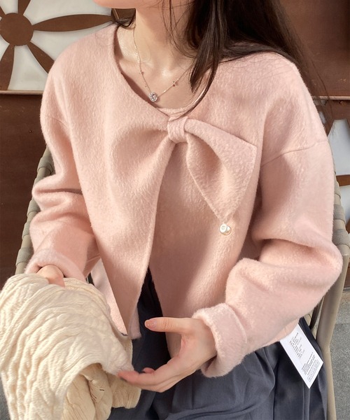 Jasmine Grandiflorum(ジャスミングランディフローラム)の「【Jasmine】リボンノーカラーリバーウールコート ショート丈 (AW)(ノーカラーコート・レディース・アイボリー/ブルー/ピンク・FREE)」の12枚目の写真
