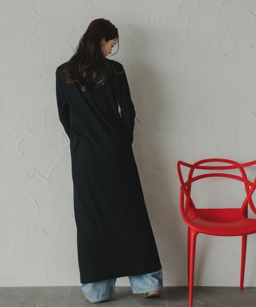 slattgir(スラットジール)の「高身長 ヘンリーネックカットリブマキシワンピース(トールサイズ)Essenave(ワンピース・レディース・カーキ/ブラック・TM/TL/TLL/T3L)」の9枚目の写真