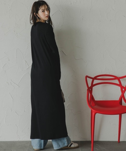 slattgir(スラットジール)の「高身長 ヘンリーネックカットリブマキシワンピース(トールサイズ)Essenave(ワンピース・レディース・カーキ/ブラック・TM/TL/TLL/T3L)」の10枚目の写真