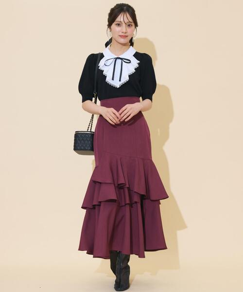 WILLSELECTION（ウィルセレクション）の「アシメレイヤードハイウエストスカート（スカート・レディース・ボルドー/パープル/チャコールグレー・FREE）」の3枚目の写真