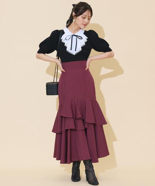 WILLSELECTION（ウィルセレクション）の「アシメレイヤードハイウエストスカート（スカート・レディース・ボルドー/パープル/チャコールグレー・FREE）」の4枚目の写真