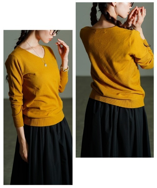 Sawa a la mode(サワアラモード)の「Vネックニットトップス(ニット/セーター・レディース・ブラック/ブルー/マスタード/ブラウン/グリーン/ピンク/レッド・FREE)」の14枚目の写真