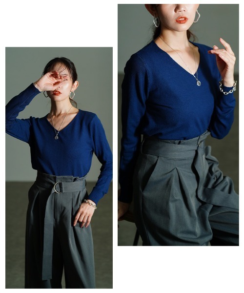 Sawa a la mode(サワアラモード)の「Vネックニットトップス(ニット/セーター・レディース・ブラック/ブルー/マスタード/ブラウン/グリーン/ピンク/レッド・FREE)」の18枚目の写真