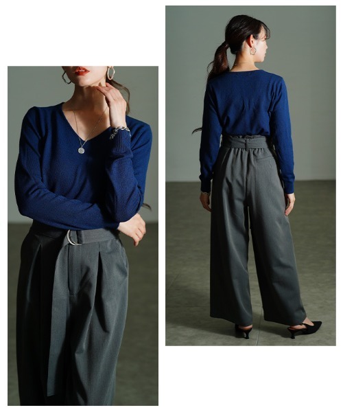 Sawa a la mode(サワアラモード)の「Vネックニットトップス(ニット/セーター・レディース・ブラック/ブルー/マスタード/ブラウン/グリーン/ピンク/レッド・FREE)」の19枚目の写真