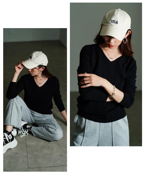 Sawa a la mode(サワアラモード)の「Vネックニットトップス(ニット/セーター・レディース・ブラック/ブルー/マスタード/ブラウン/グリーン/ピンク/レッド・FREE)」の21枚目の写真