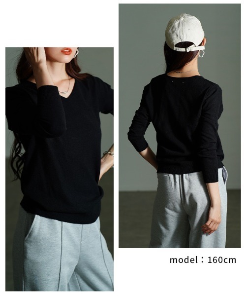 Sawa a la mode(サワアラモード)の「Vネックニットトップス(ニット/セーター・レディース・ブラック/ブルー/マスタード/ブラウン/グリーン/ピンク/レッド・FREE)」の22枚目の写真