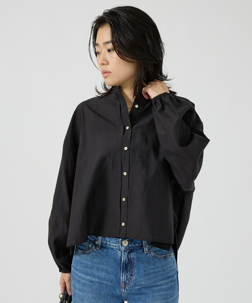 Rouge vif(ルージュヴィフ)の「スタンドカラータックシャツカーデ(シャツ/ブラウス・レディース・オフホワイト/ブラック/グレー・フリー)」の7枚目の写真