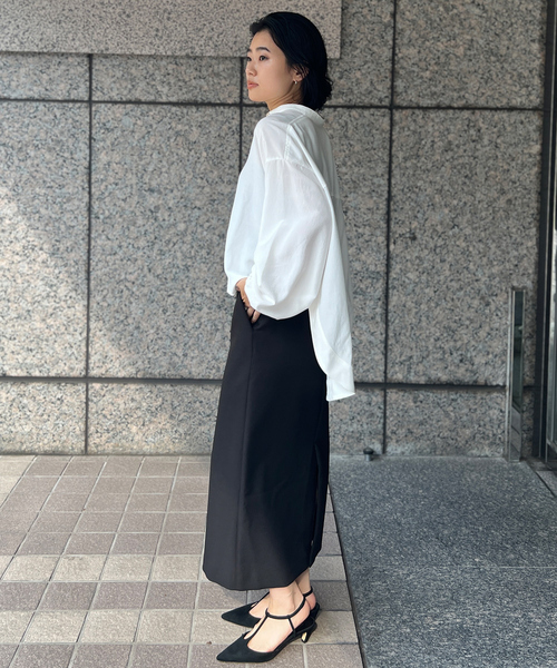 Rouge vif(ルージュヴィフ)の「スタンドカラータックシャツカーデ(シャツ/ブラウス・レディース・オフホワイト/ブラック/グレー・フリー)」の15枚目の写真