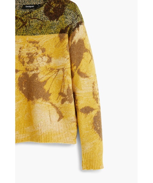 Desigual（デシグアル）の「フローラルジャカード バイカラー クルーネック花柄セーター（ニット/セーター・レディース・イエロー・S/M/L）」の2枚目の写真