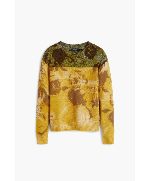 Desigual（デシグアル）の「フローラルジャカード バイカラー クルーネック花柄セーター（ニット/セーター・レディース・イエロー・S/M/L）」の3枚目の写真