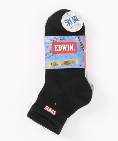 EDWIN(エドウィン)の「EDWIN クオーター丈 ロゴ刺繍リブ3Pソックス(ソックス/靴下・メンズ・マルチ・25-27CM)」の1枚目の写真
