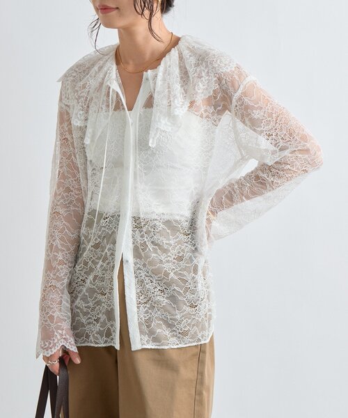 RIVE DROITE（リヴドロワ）の「【繊細なレースがアクセントに】フリルカラーレースブラウス（シャツ/ブラウス・レディース・オフホワイト/ブラック・FREE）」の7枚目の写真