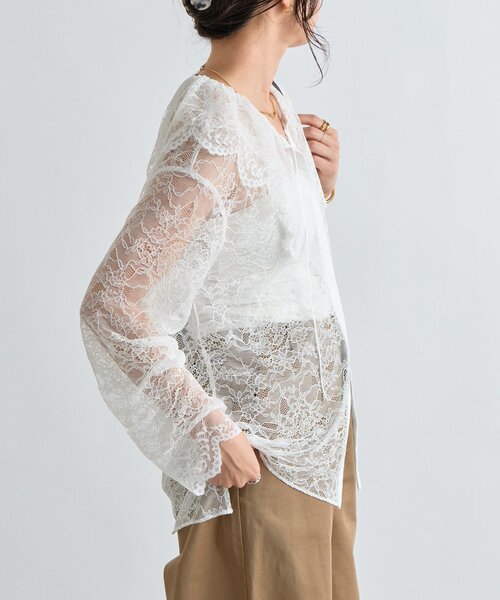 RIVE DROITE（リヴドロワ）の「【繊細なレースがアクセントに】フリルカラーレースブラウス（シャツ/ブラウス・レディース・オフホワイト/ブラック・FREE）」の11枚目の写真