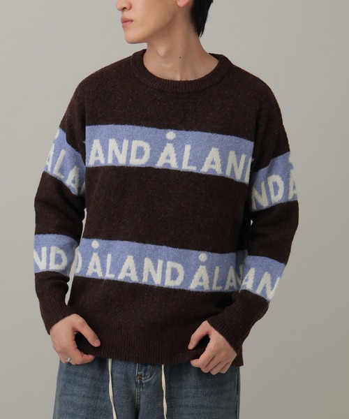 ALAND（エーランド）の「【UNISEX】ALAND／ラインジャガードプルオーバー（ニット/セーター・レディース・ブラウン/ブルー/グレー・SMALL/LARGE）」の3枚目の写真