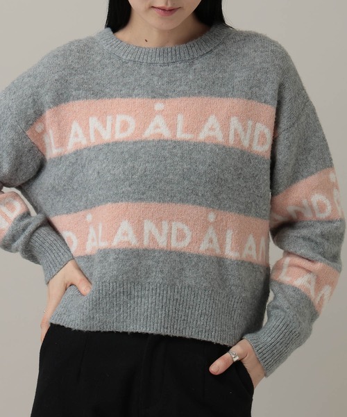 ALAND（エーランド）の「【UNISEX】ALAND／ラインジャガードプルオーバー（ニット/セーター・レディース・ブラウン/ブルー/グレー・SMALL/LARGE）」の2枚目の写真