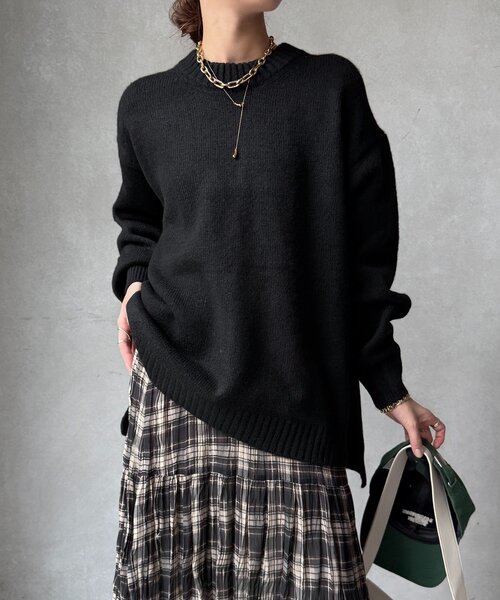 DouDou(ドゥドゥ)の「【WEB限定】ワイドシルエットクルーネックプルオーバー(ニット/セーター・レディース・ブラック/アイボリー/ライトグレー/サックスブルー・FREE)」の21枚目の写真