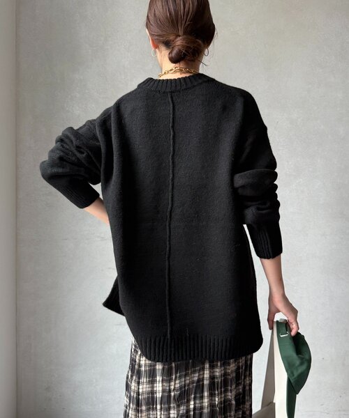 DouDou(ドゥドゥ)の「【WEB限定】ワイドシルエットクルーネックプルオーバー(ニット/セーター・レディース・ブラック/アイボリー/ライトグレー/サックスブルー・FREE)」の12枚目の写真
