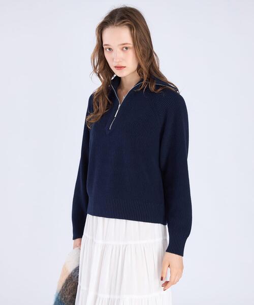 To b. by agnes b.（トゥービーバイアニエスベー）の「ハーフジップ ニット プルオーバー（ニット/セーター・レディース・ネイビー・FREE）」の3枚目の写真