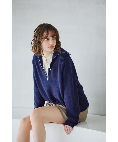 To b. by agnes b.（トゥービーバイアニエスベー）の「ハーフジップ ニット プルオーバー（ニット/セーター・レディース・ネイビー・FREE）」の8枚目の写真