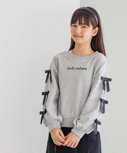 coca（coca）（コカ）の「キッズ　袖リボンスウェットトップス（スウェット・キッズ・グレー/ブラック・120/130/140/150）」の3枚目の写真