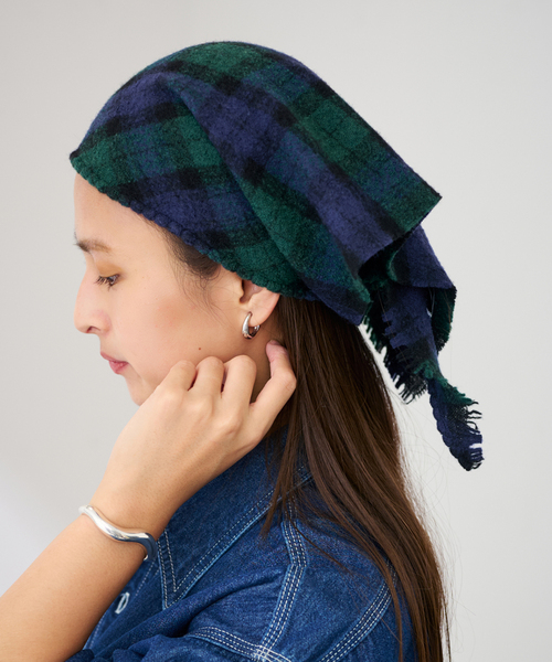 セール】MY LAB ウールチェック三角スカーフ（バンダナ/スカーフ