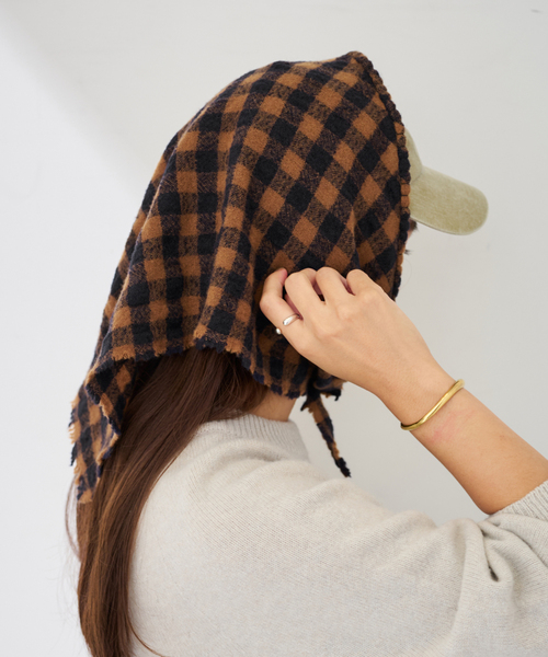 セール】MY LAB ウールチェック三角スカーフ（バンダナ/スカーフ