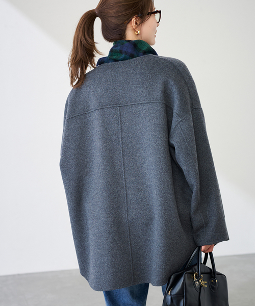 FRAMeWORK（フレームワーク）の「MY LAB ウールチェック三角スカーフ（バンダナ/スカーフ・レディース・ネイビー/ブラウン・FREE）」の5枚目の写真