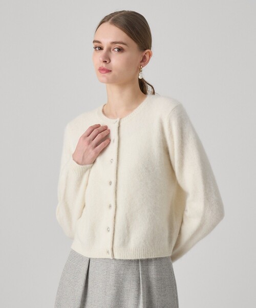 アナイ　アイボリー パール装飾 ニットカーディガン フラッフィアソート釦カーディガン（カーディガン/ボレロ