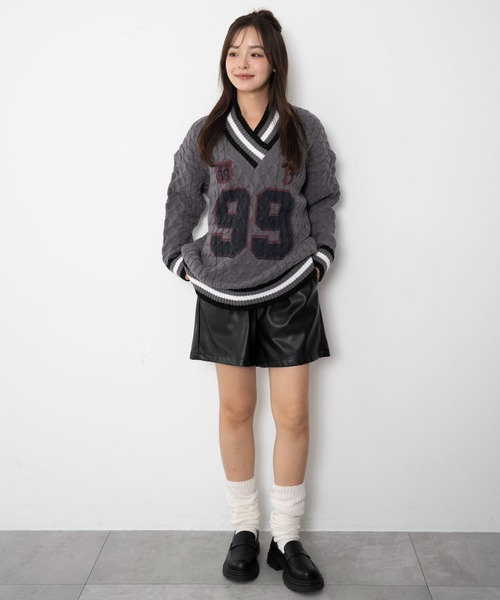 WEGO(ウィゴー)の「WEGO/オーバースクールニット(ニット/セーター・レディース・チャコールグレー/アイボリー・FREE)」の6枚目の写真
