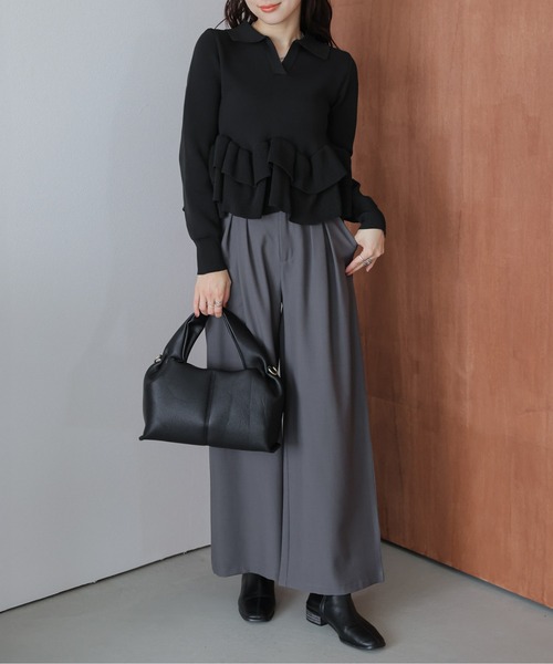 AMELY(エミリー)の「ダブルペプラムスキッパーニットトップス(ニット/セーター・レディース・ブラック/モカ/ベージュ・フリー)」の4枚目の写真