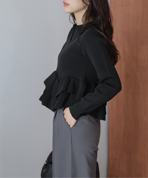 AMELY(エミリー)の「ダブルペプラムスキッパーニットトップス(ニット/セーター・レディース・ブラック/モカ/ベージュ・フリー)」の5枚目の写真