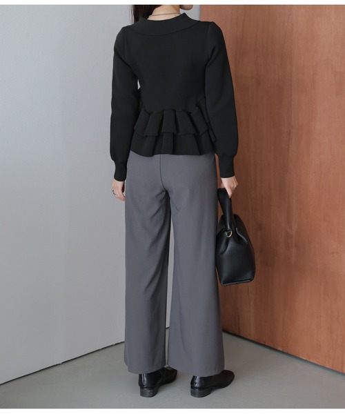 AMELY(エミリー)の「ダブルペプラムスキッパーニットトップス(ニット/セーター・レディース・ブラック/モカ/ベージュ・フリー)」の6枚目の写真