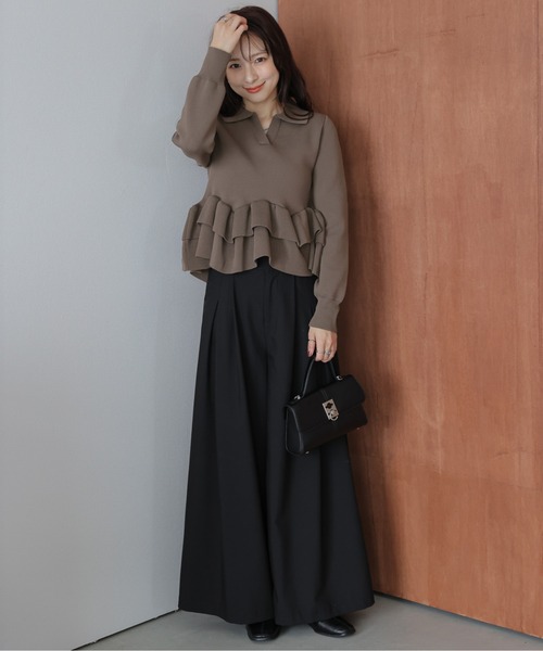 AMELY(エミリー)の「ダブルペプラムスキッパーニットトップス(ニット/セーター・レディース・ブラック/モカ/ベージュ・フリー)」の9枚目の写真