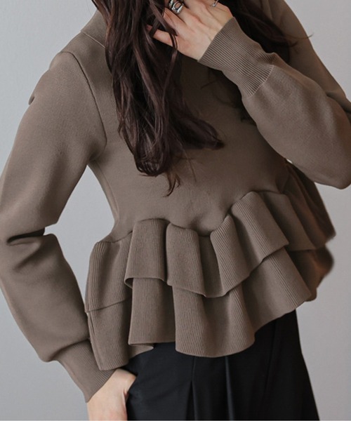 AMELY(エミリー)の「ダブルペプラムスキッパーニットトップス(ニット/セーター・レディース・ブラック/モカ/ベージュ・フリー)」の12枚目の写真