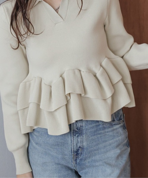 AMELY(エミリー)の「ダブルペプラムスキッパーニットトップス(ニット/セーター・レディース・ブラック/モカ/ベージュ・フリー)」の15枚目の写真