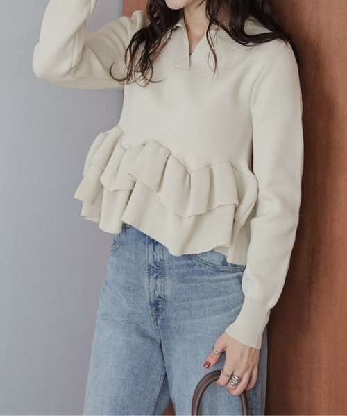 AMELY(エミリー)の「ダブルペプラムスキッパーニットトップス(ニット/セーター・レディース・ブラック/モカ/ベージュ・フリー)」の16枚目の写真