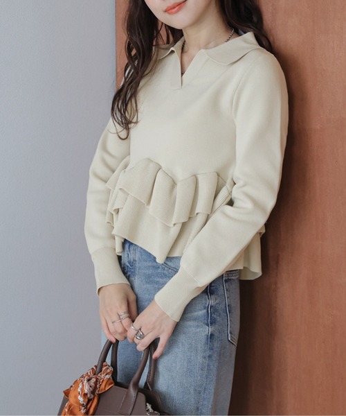 AMELY(エミリー)の「ダブルペプラムスキッパーニットトップス(ニット/セーター・レディース・ブラック/モカ/ベージュ・フリー)」の17枚目の写真