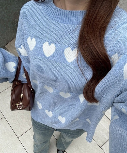 ベロアモールたっぷりハートニット（ニット/セーター）｜continuer de